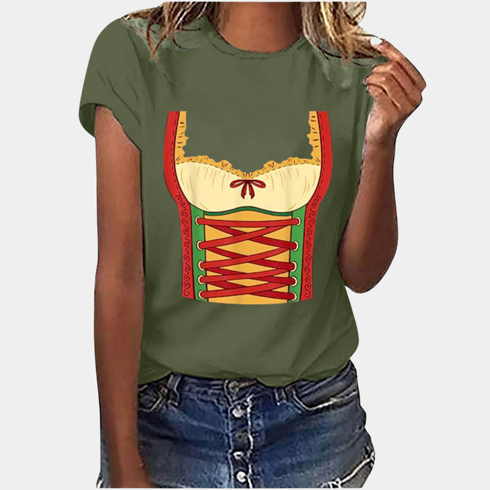 Oktoberfest-T-Shirt – Kurzarm – Dirndl-Print – Oktoberfest-Shirts – Damenbekleidung