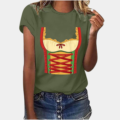 Oktoberfest-T-Shirt – Kurzarm – Dirndl-Print – Oktoberfest-Shirts – Damenbekleidung