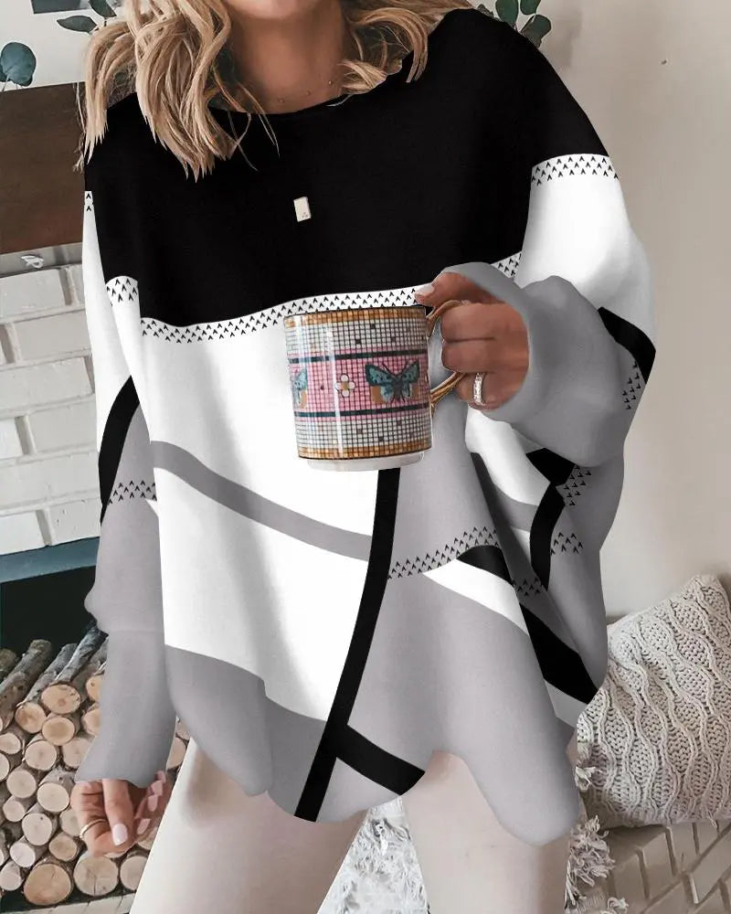 Oversize-Bluse | Lockere Passform | Rundhalsausschnitt | Langarm-Oberteil | Damenpullover