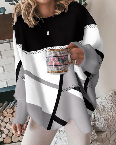 Oversize-Bluse | Lockere Passform | Rundhalsausschnitt | Langarm-Oberteil | Damenpullover