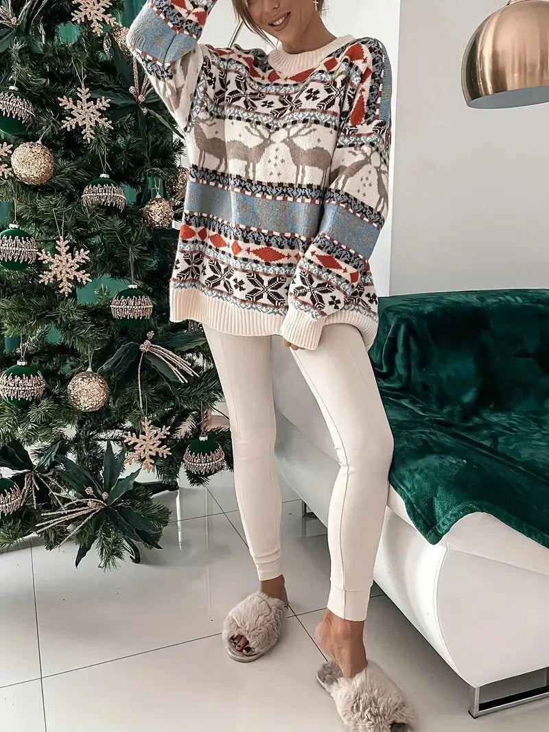Oversize-Pullover – Lockere Passform – Gestrickt – Weihnachtspullover – Damenpullover