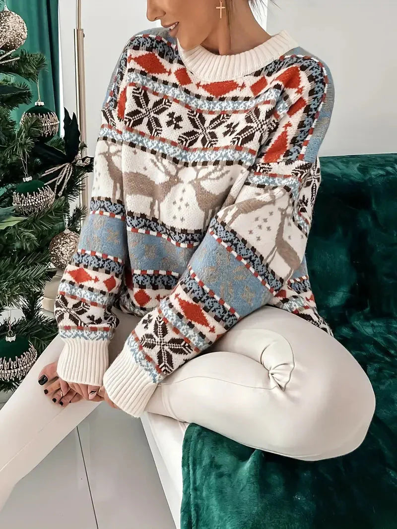 Oversize-Pullover – Lockere Passform – Gestrickt – Weihnachtspullover – Damenpullover