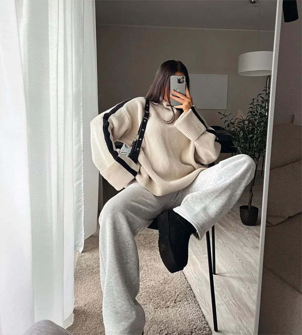 Oversize-Pullover – lockere Passform – Rollkragen – Strickpullover – Damenbekleidung