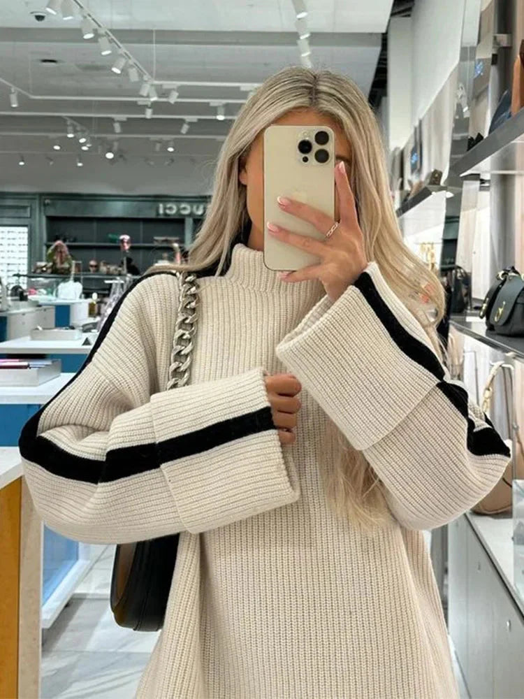 Oversize-Pullover – lockere Passform – Rollkragen – Strickpullover – Damenbekleidung