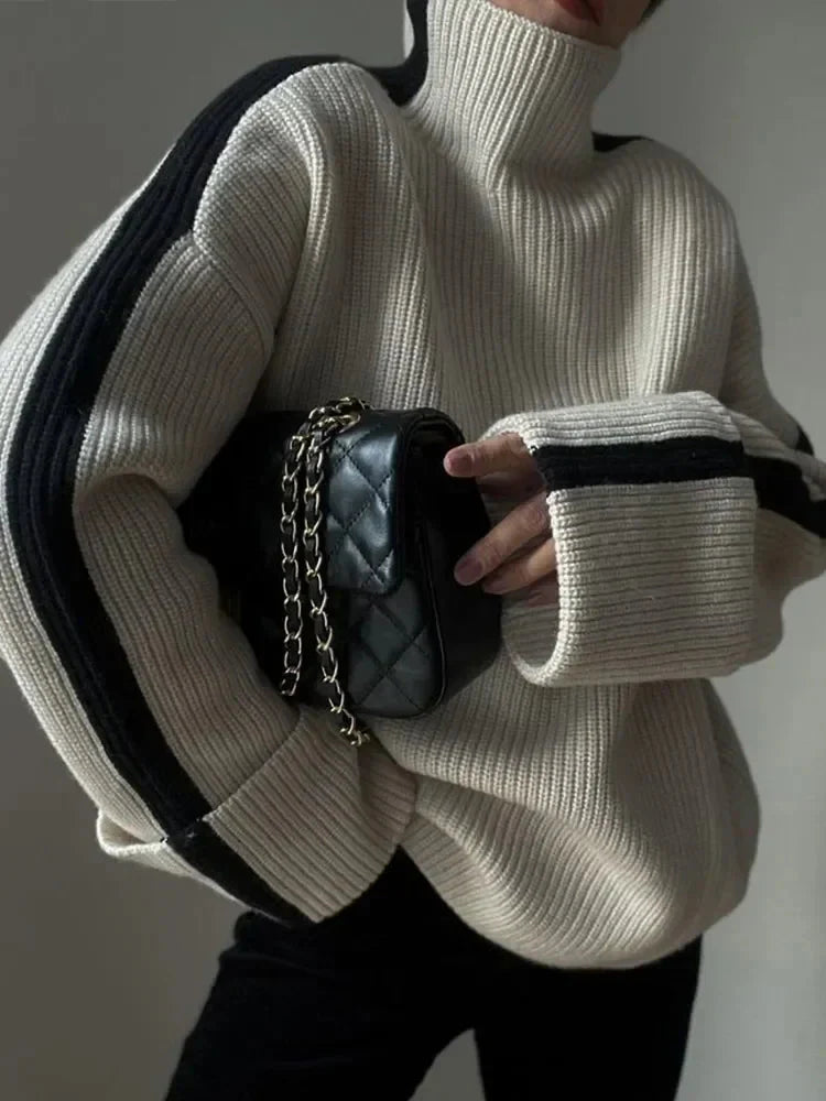 Oversize-Pullover – lockere Passform – Rollkragen – Strickpullover – Damenbekleidung