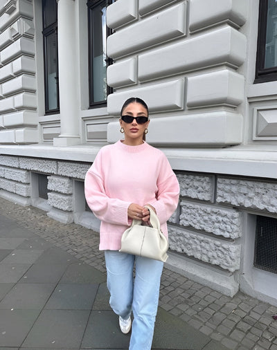 Oversized Pullover - Damen Warmes Pink Strickpullover