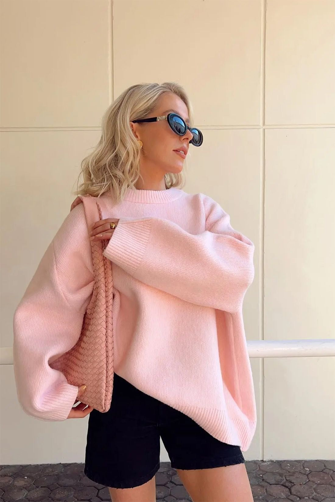 Oversized Pullover - Damen Warmes Pink Strickpullover
