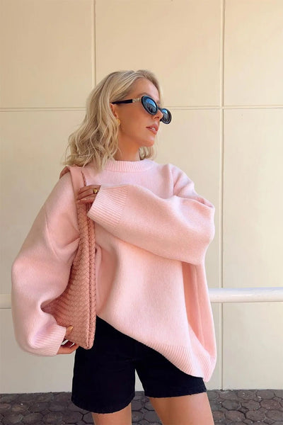 Oversized Pullover - Damen Warmes Pink Strickpullover