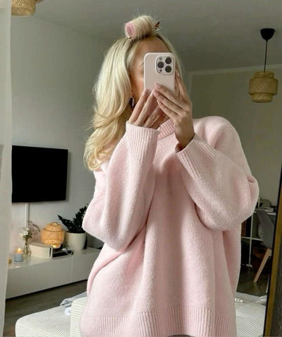 Oversized Pullover - Damen Warmes Pink Strickpullover