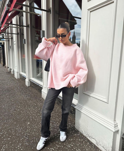 Oversized Pullover - Damen Warmes Pink Strickpullover