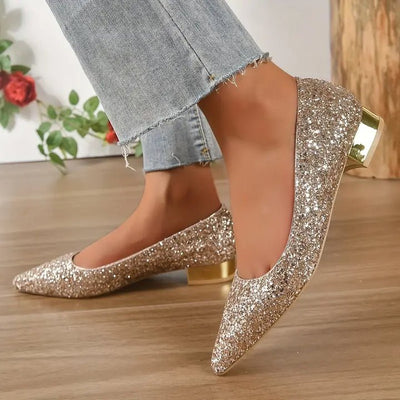 Pailletten-Ballerinas mit Niedrigen Absätzen