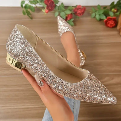 Pailletten-Ballerinas mit Niedrigen Absätzen