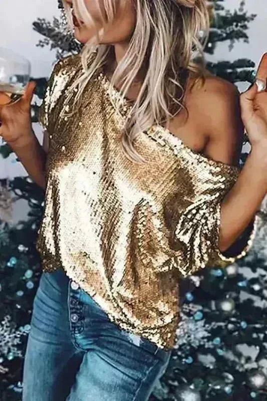 Pailletten-Off-Shoulder-Top