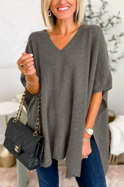 Poncho – Kurzärmliger Damen-Strickponcho mit V-Ausschnitt
