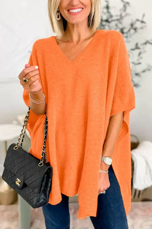 Poncho – Kurzärmliger Damen-Strickponcho mit V-Ausschnitt