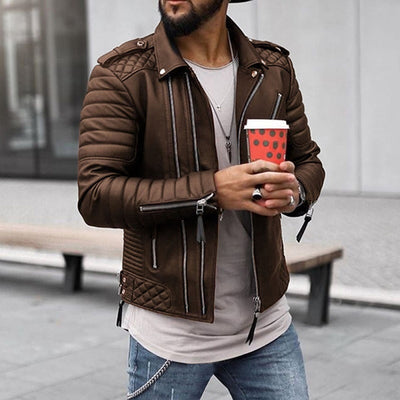 Ralph - Premium gesteppte Leder-Bikerjacke mit Multi-Zipper