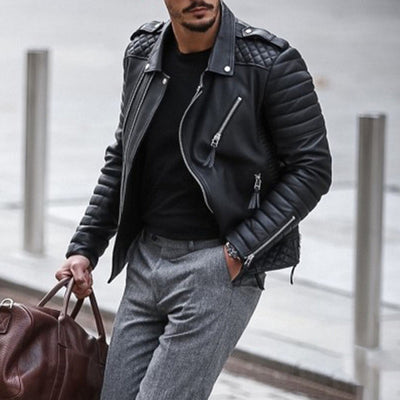 Ralph - Premium gesteppte Leder-Bikerjacke mit Multi-Zipper