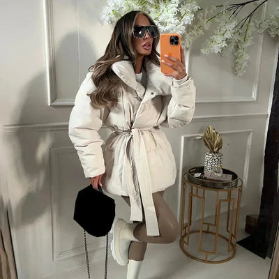 Puffer Jacke | Warm | Gürtel | Winterjacke | Daunenmantel für Damen