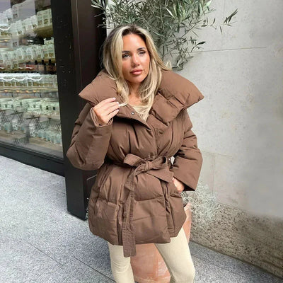 Puffer Jacke | Warm | Gürtel | Winterjacke | Daunenmantel für Damen