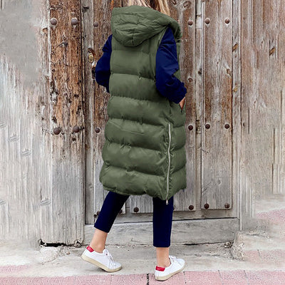 Puffer-Weste | Lang | Mit Kapuze | Körperwärmer | Winterkleidung für Damen