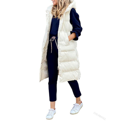 Puffer-Weste | Lang | Mit Kapuze | Körperwärmer | Winterkleidung für Damen