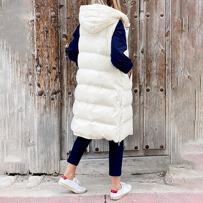 Puffer-Weste | Lang | Mit Kapuze | Körperwärmer | Winterkleidung für Damen
