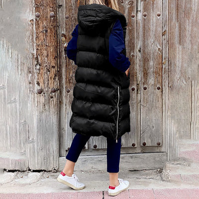 Puffer-Weste | Lang | Mit Kapuze | Körperwärmer | Winterkleidung für Damen
