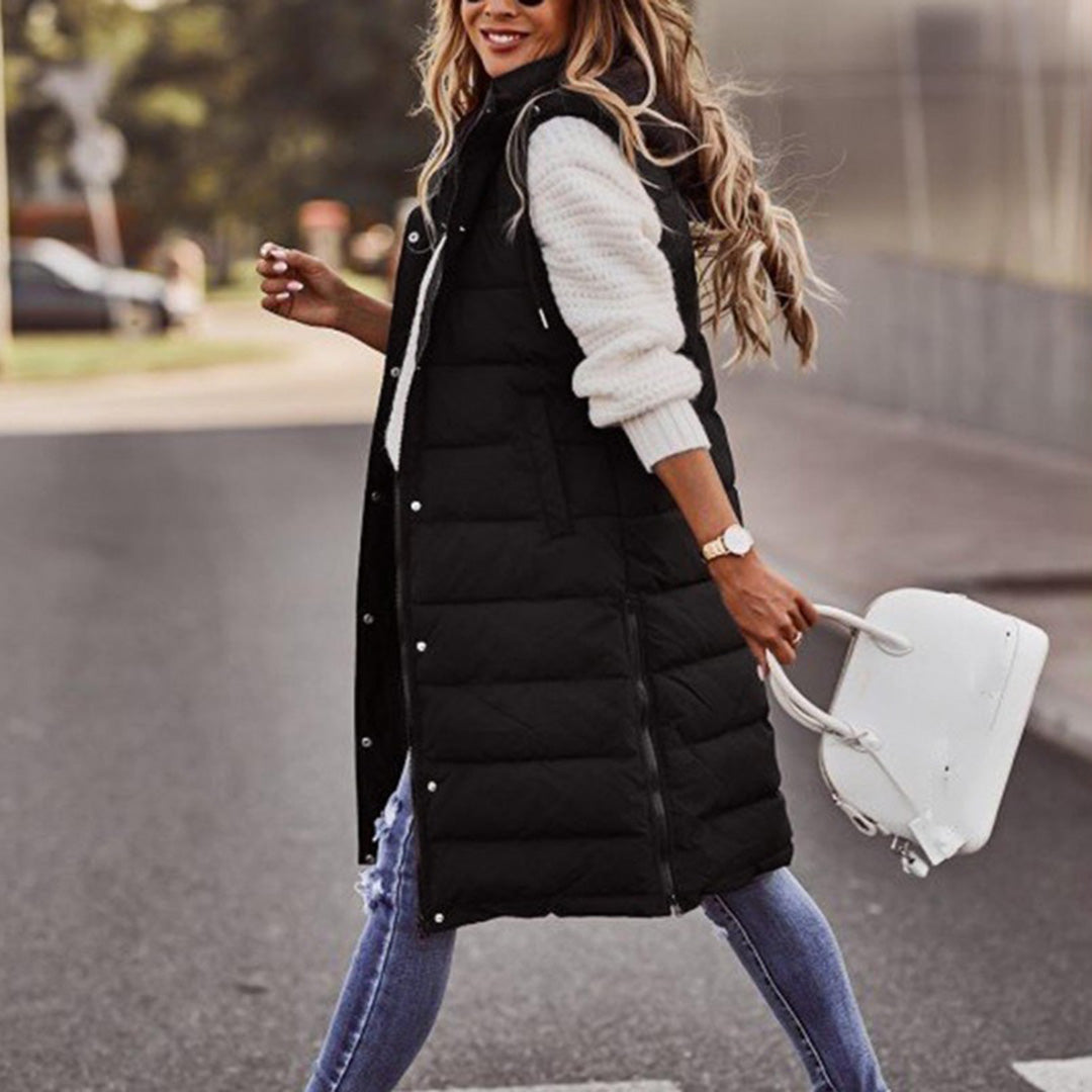Puffer-Weste | Lang | Mit Kapuze | Körperwärmer | Winterkleidung für Damen