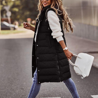 Puffer-Weste | Lang | Mit Kapuze | Körperwärmer | Winterkleidung für Damen