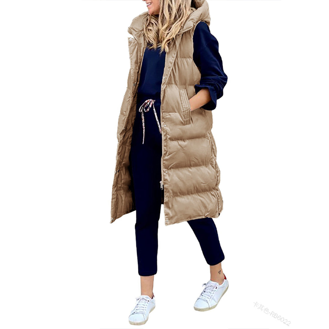 Puffer-Weste | Lang | Mit Kapuze | Körperwärmer | Winterkleidung für Damen