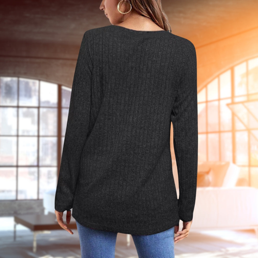Pullover | Weite Passform | Rundhalsausschnitt | Geripptes Langarmshirt | Damenbekleidung