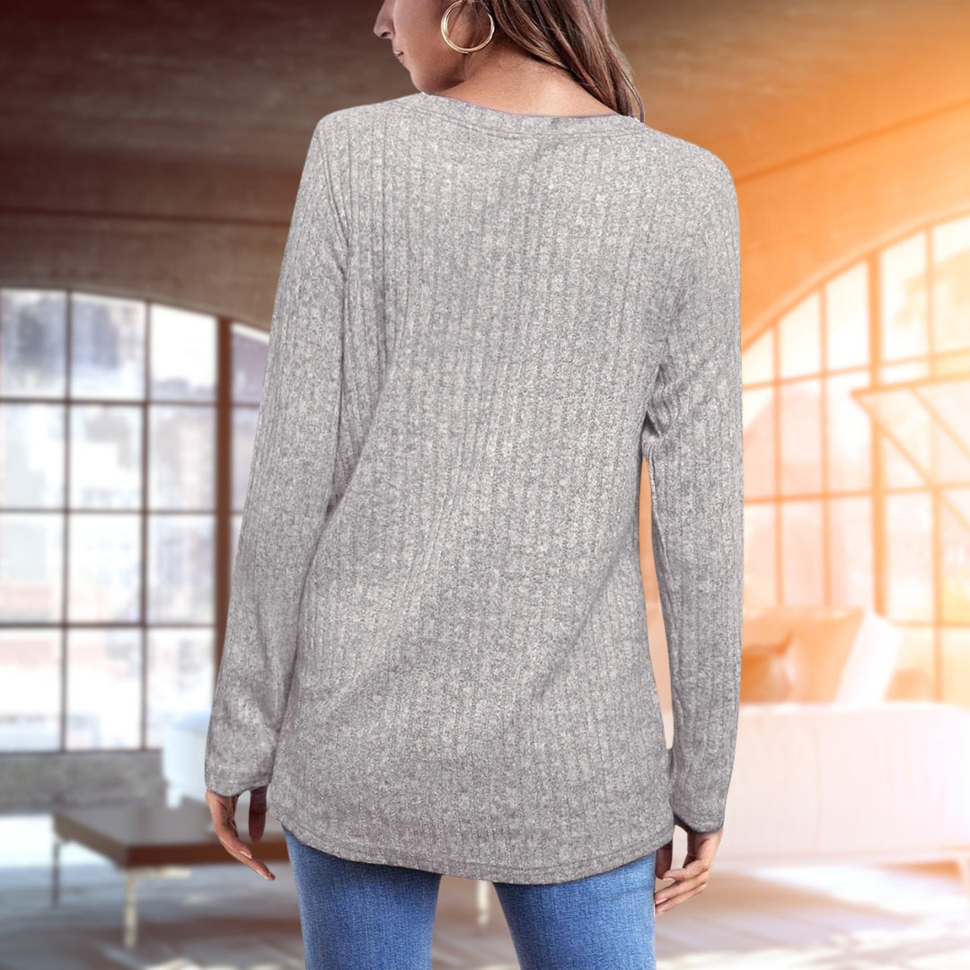 Pullover | Weite Passform | Rundhalsausschnitt | Geripptes Langarmshirt | Damenbekleidung