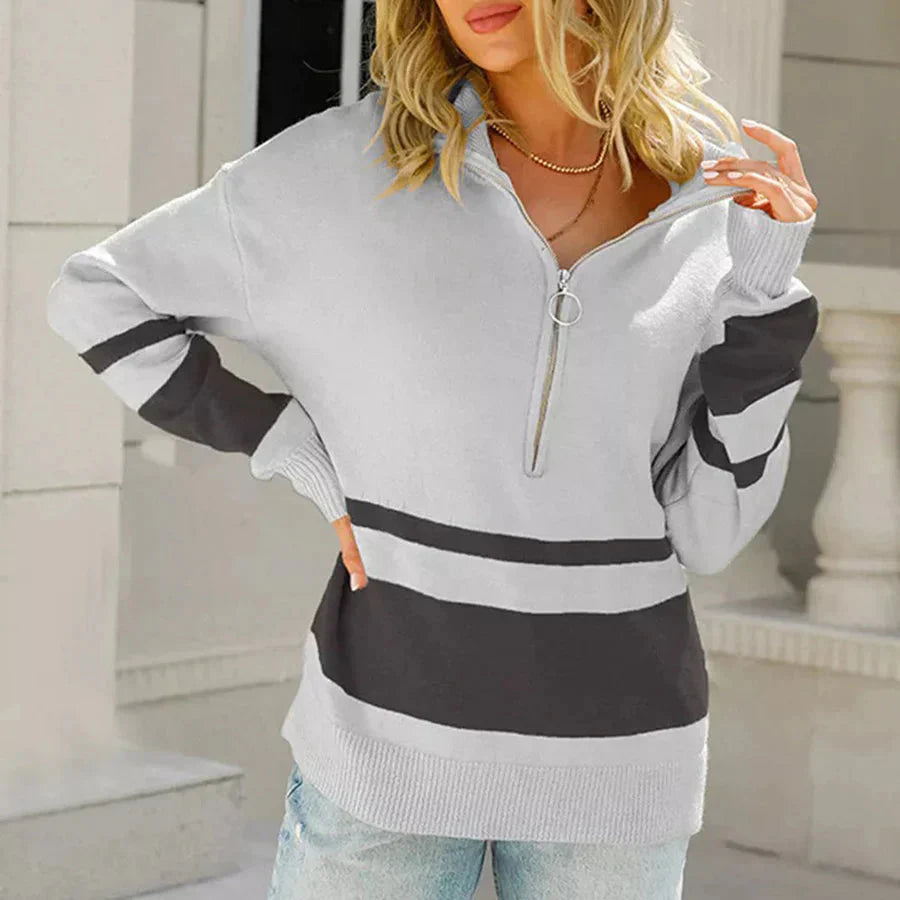 Pullover mit halbem Reißverschluss | Lässig | Lockere Passform | Strickpullover