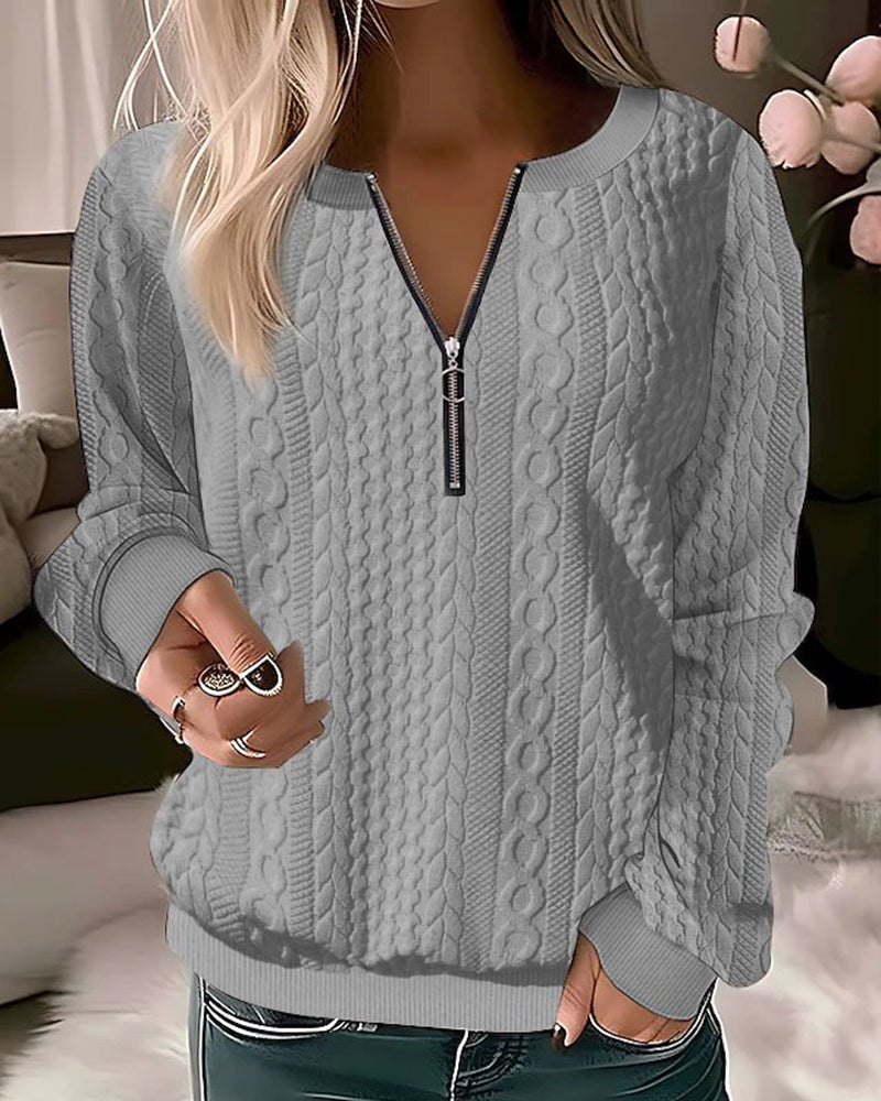 Pullover mit halbem Reißverschluss | Lockere Passform | Langarm | Pullover mit halbem Reißverschluss | Damenbekleidung