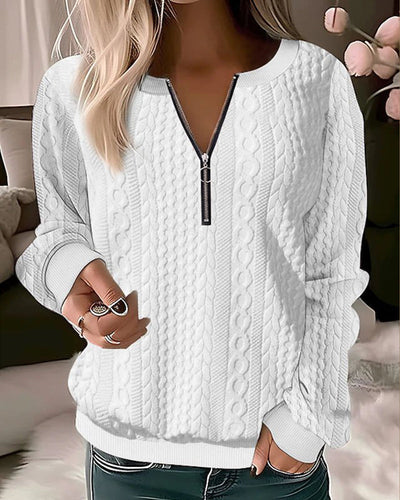 Pullover mit halbem Reißverschluss | Lockere Passform | Langarm | Pullover mit halbem Reißverschluss | Damenbekleidung