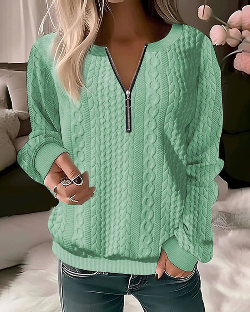 Pullover mit halbem Reißverschluss | Lockere Passform | Langarm | Pullover mit halbem Reißverschluss | Damenbekleidung