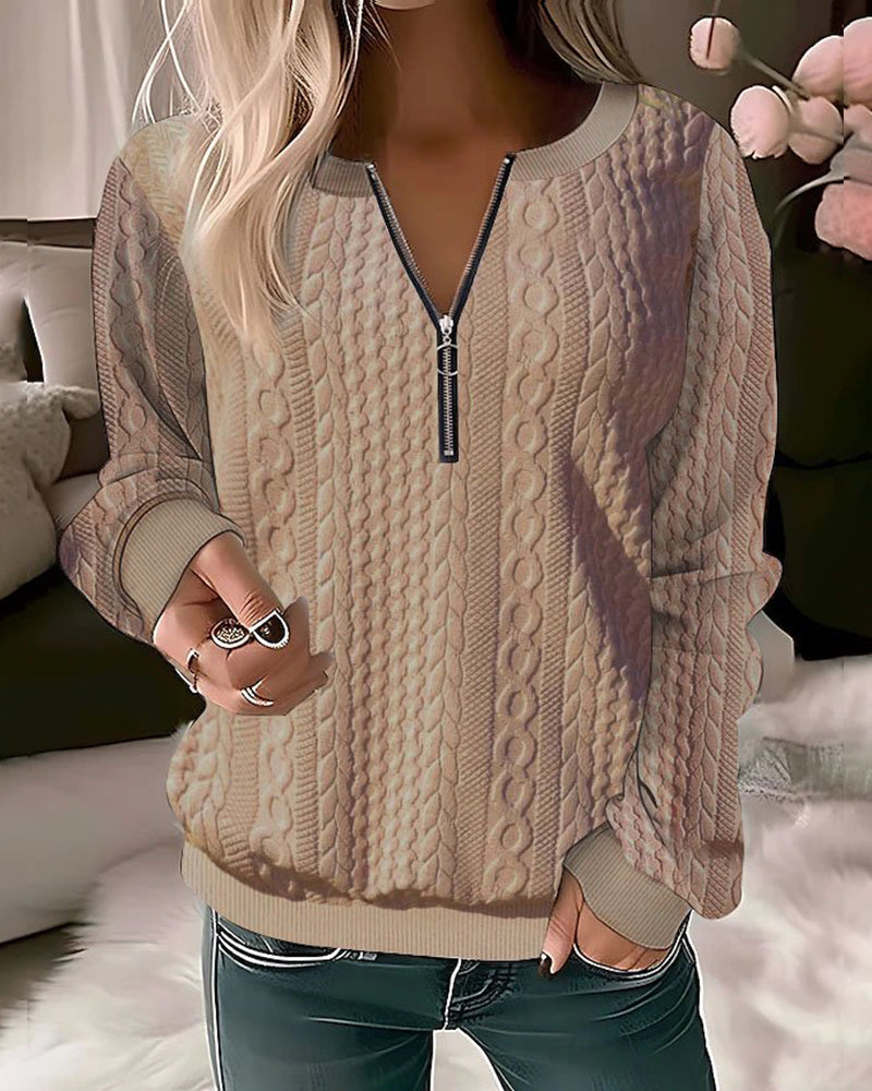 Pullover mit halbem Reißverschluss | Lockere Passform | Langarm | Pullover mit halbem Reißverschluss | Damenbekleidung