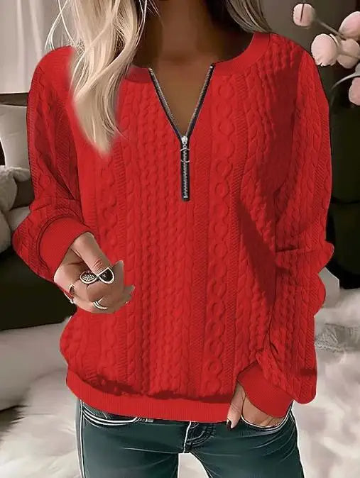 Pullover mit halbem Reißverschluss | Lockere Passform | Langarm | Pullover mit halbem Reißverschluss | Damenbekleidung