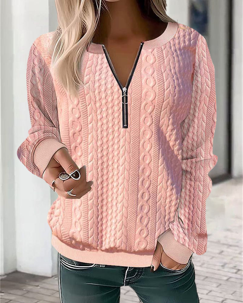 Pullover mit halbem Reißverschluss | Lockere Passform | Langarm | Pullover mit halbem Reißverschluss | Damenbekleidung