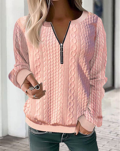 Pullover mit halbem Reißverschluss | Lockere Passform | Langarm | Pullover mit halbem Reißverschluss | Damenbekleidung