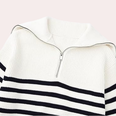 Pullover mit halbem Reißverschluss | Lockere Passform | Warm | Strickpullover | Damenpullover