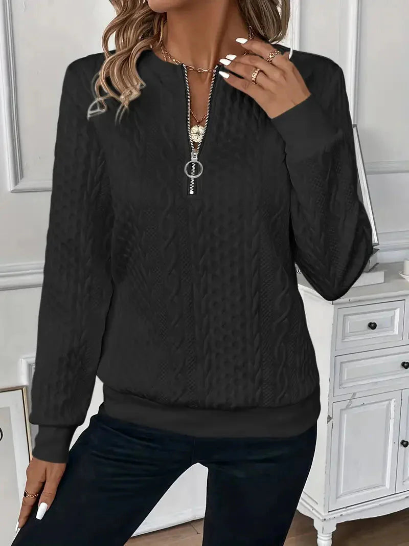 Pullover mit halbem Reißverschluss | Normale Passform | Rundhalsausschnitt | Pullover mit halbem Reißverschluss | Damenbekleidung