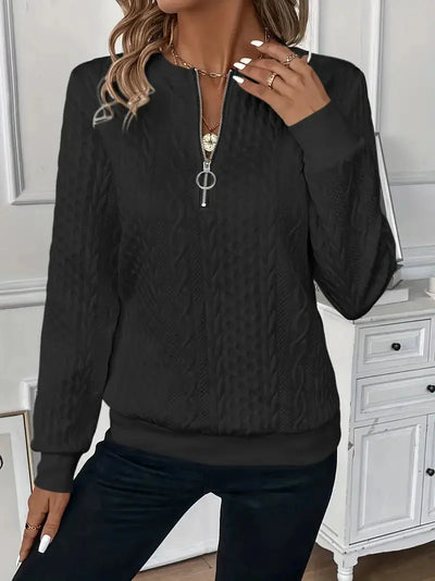 Pullover mit halbem Reißverschluss | Normale Passform | Rundhalsausschnitt | Pullover mit halbem Reißverschluss | Damenbekleidung