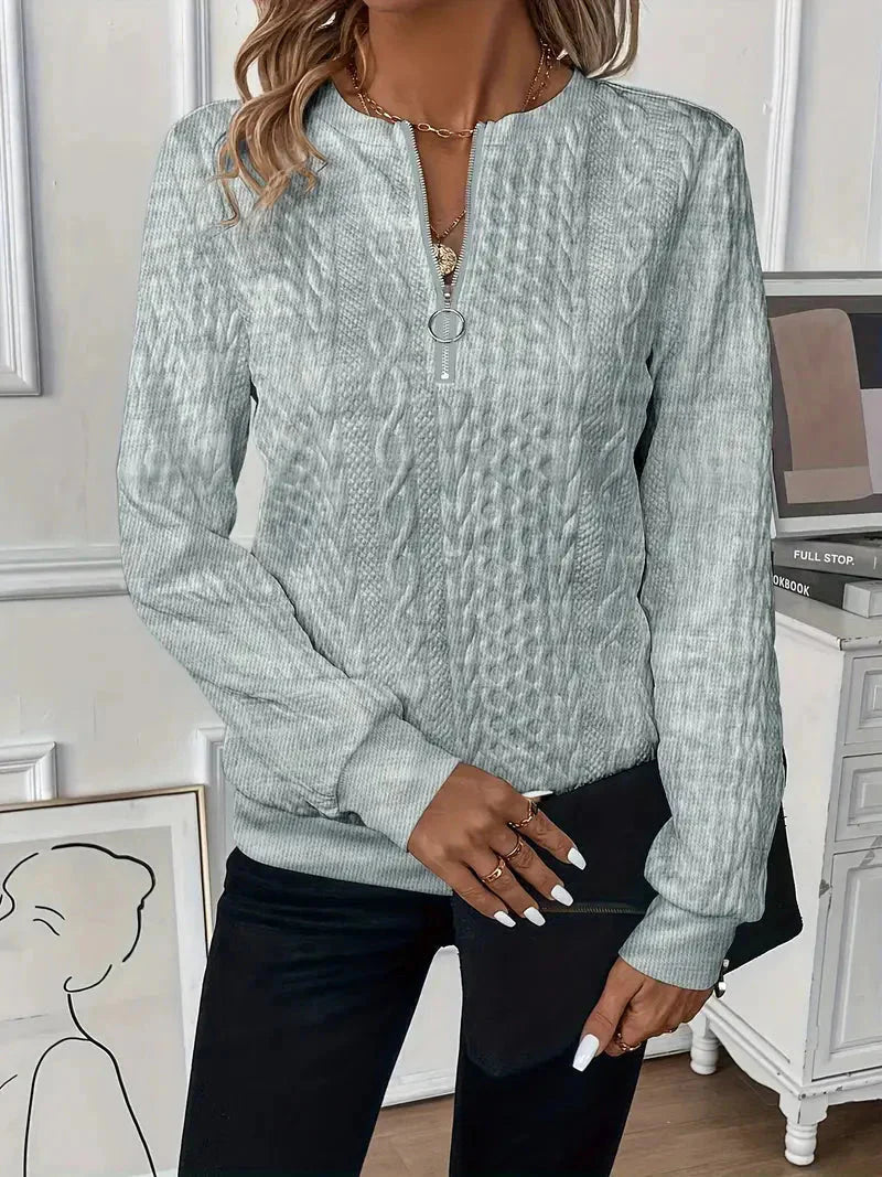 Pullover mit halbem Reißverschluss | Normale Passform | Rundhalsausschnitt | Pullover mit halbem Reißverschluss | Damenbekleidung