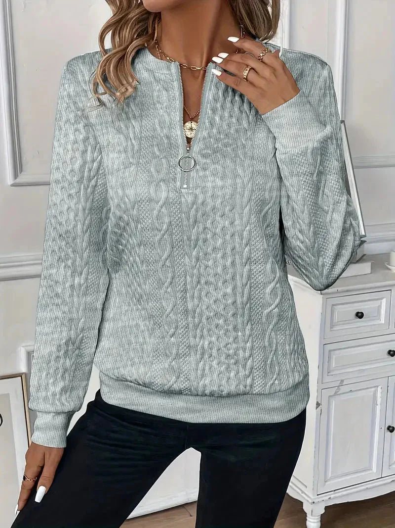 Pullover mit halbem Reißverschluss | Normale Passform | Rundhalsausschnitt | Pullover mit halbem Reißverschluss | Damenbekleidung