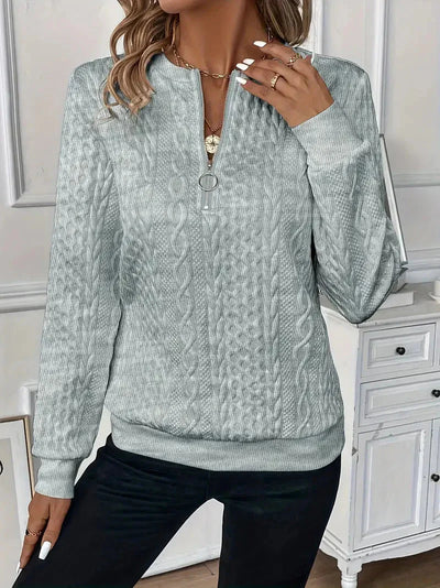 Pullover mit halbem Reißverschluss | Normale Passform | Rundhalsausschnitt | Pullover mit halbem Reißverschluss | Damenbekleidung