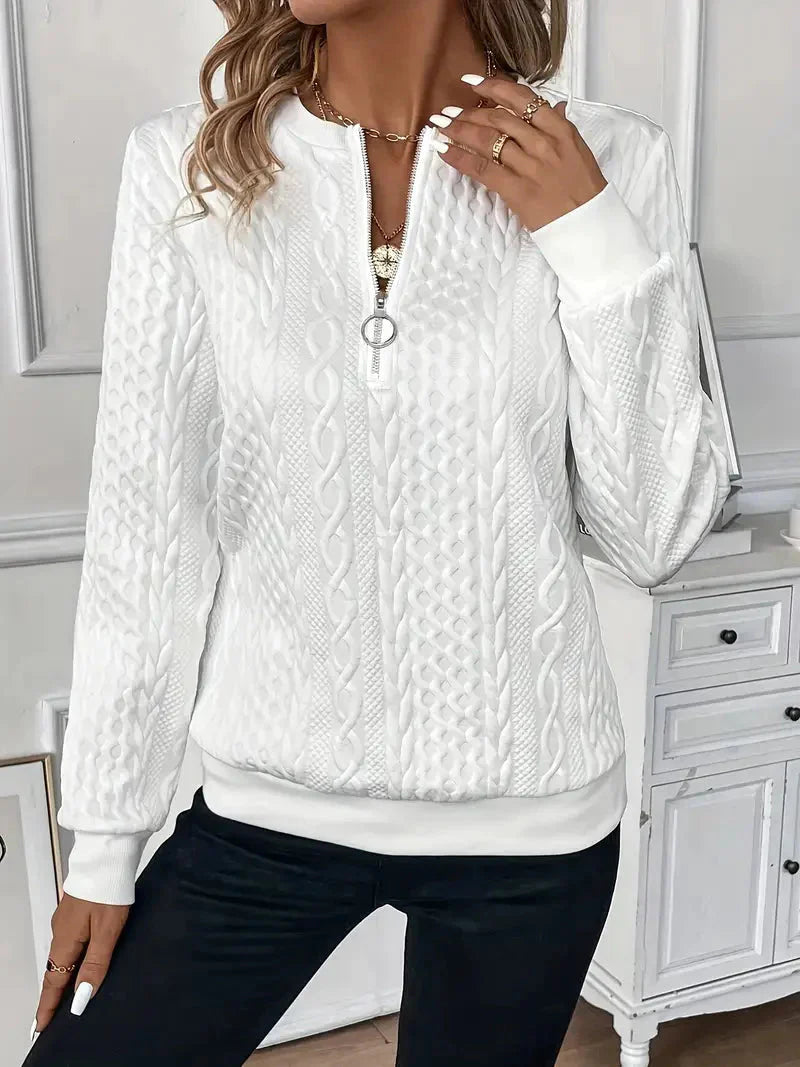 Pullover mit halbem Reißverschluss | Normale Passform | Rundhalsausschnitt | Pullover mit halbem Reißverschluss | Damenbekleidung