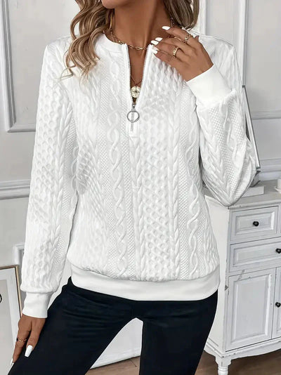 Pullover mit halbem Reißverschluss | Normale Passform | Rundhalsausschnitt | Pullover mit halbem Reißverschluss | Damenbekleidung