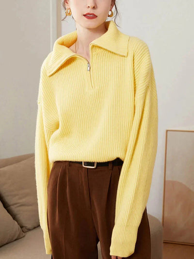 Pullover mit halbem Reißverschluss | Warm | Lockere Passform | Strickpullover | Winterkleidung für Damen
