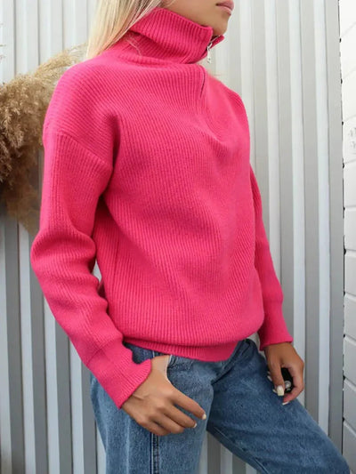 Pullover mit halbem Reißverschluss | Warm | Lockere Passform | Strickpullover | Winterkleidung für Damen